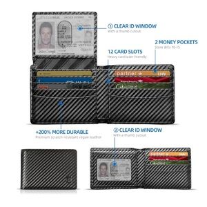 Zitahli Wallet for Men 12 Card Holder Slim Rfid Leather 2 ID Window Wallet